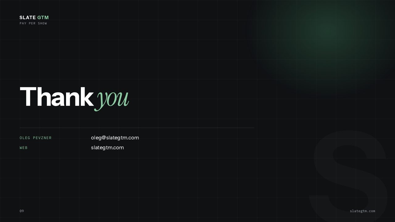 Thank you, with the contact email and the site address.